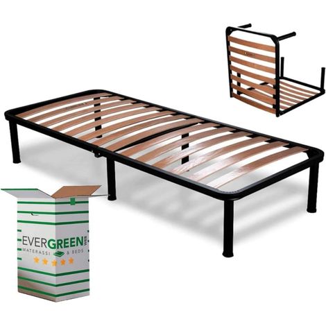 EVERGREENWEB Rete Singola a Doghe in Legno 90x200 cm Ortopedica PIEGHEVOLE, Rinforzata con 4 Piedi Smontabili Incluse, Struttura portante Interamente in Ferro, Base da Incasso Ideale per Tutti i Tipi  (1/5)
