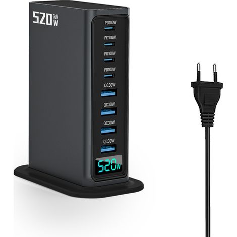 Station de charge rapide USB-C 520W 8 ports - Pour laptops, électronique et smartphones (1/5)
