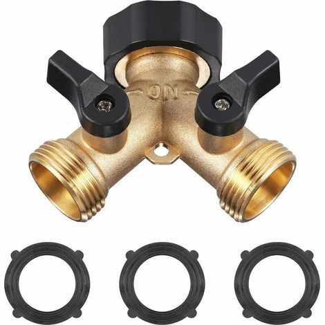 Double Washing Machine Tap, GU.B/good Brass Garden Tap Splitter, Y-Connector with 3 Rubber Pads, 3/4 Inch for Connecting 2 Appliances, Double Outlet Tap (1/5)