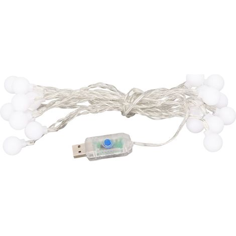 Guirlande lumineuse LED USB Plug and Play, 8 modes d'éclairage, étanche, blanc chaud, 3 mètres (9,8 pieds), 20 LED, pour intérieur et extérieur (1/5)
