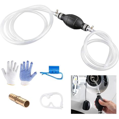 1 Kit Pompe Siphon Manuelle Pompe Essence Transfert Carburant 2m PVC, Caoutchouc Auto, Garage,En plein air Essence, Eau,liquide Tuyau 2m, Accessoires,Un Ensemble Complet (1/5)