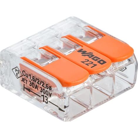 Wago – Borne de connexion rapide 3 entrées pour fils souples et rigides 0.5 à 6mm² – Lot de 3 – Installation rapide avec levier