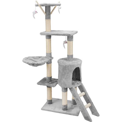 AQPET Tiragraffi Paris 138 cm con Cuccia per Gatti Albero Parco Giochi Gioco Tira Graffi per Gatto, Grigio