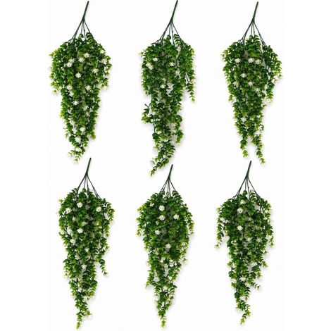 Pack of 6 x 70cm Artificial Trailing Green & White Flowering Hanging Plant Faux Foliage (1/5)