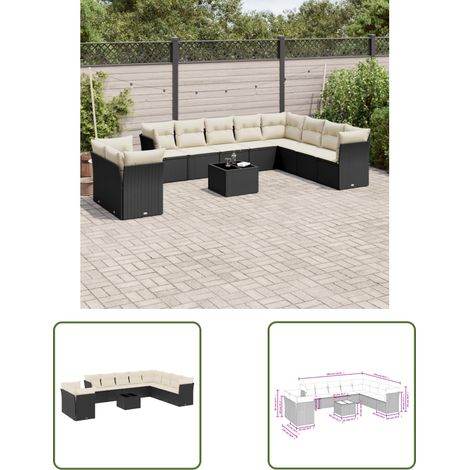 The Living Store 11-tlg. Garten-Sofagarnitur mit Kissen Schwarz Poly Rattan - Gartenmöbel - Esstischgarnituren - Outdoor Möbel - Lounge Set - Rattan Sofa (1/3)