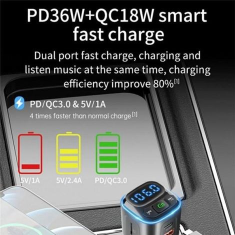 Adaptateur Bluetooth Voiture BC80 Main Libre - Chargeur Allume-Cigare, Lecteur MP3, Compatible Téléphones, HQ Son (1/5)