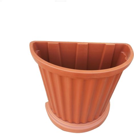 Vaso a parete plastica marrone muro mezzaluna fiori piante esterno giardino h 50 (1/4)