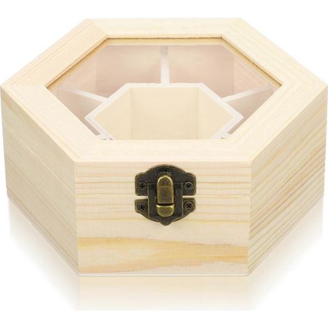 Boîte à bijoux hexagonale en bois, faite main, légère, en argile neigeuse, à monter soi-même-12.8X14.7cm (1/3)