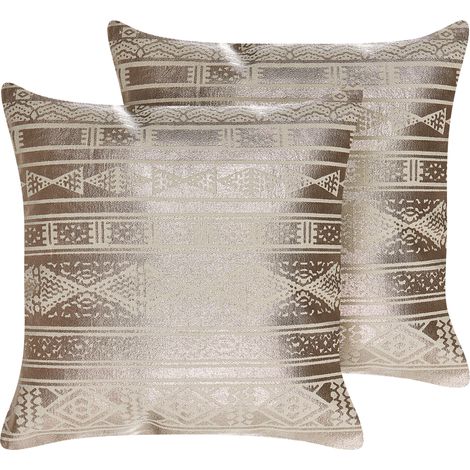 Conjunto de 2 cojines de algodón rosa dorado 50 x 50 cm geométrico Oujda