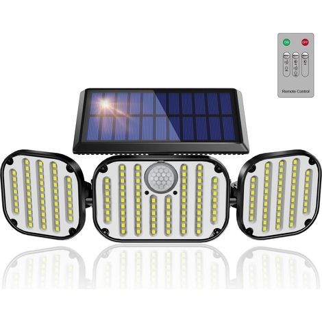 Lampe Solaire Exterieur avec Télécommande [146 LED], Lumière Solaire Extérieure avec Détecteur de Mouvement, IP65 Étanche, 3 Mode, Angle d'éclairage 270°, pour Jardin, Garage, Patio (1/5)
