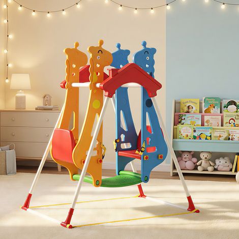 Balançoire pour enfants, structure de balançoire pour enfants de 3 à 5 ans avec deux sièges face à face, 114 x 94 x 134,5 cm, multicolore (1/5)