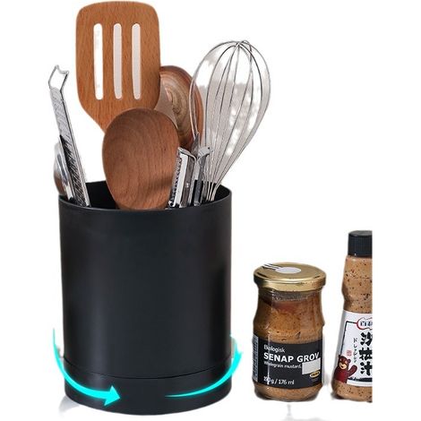 Porte-Ustensiles De Cuisine, Organisateur D'ustensiles Rotatif à 360 ° Pots à Ustensiles Rangement Noir (1/5)
