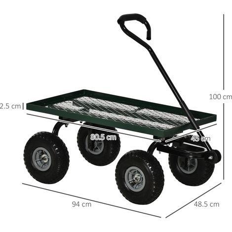 Chariot de jardin en acier, capacité de charge de 150 kg, avec poignée revêtue, 94 x 48,5 x 100 cm, noir et vert. (1/5)