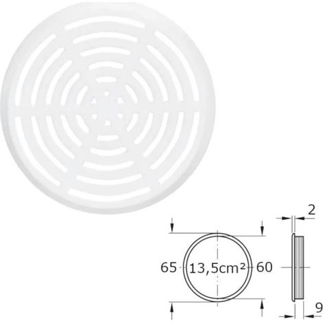 Cyclingcolors – Lot de 2 grilles d'aération 65 mm – Ventilation plastique – Cache perforé à encastrer – Débit d'air 13.5cm²