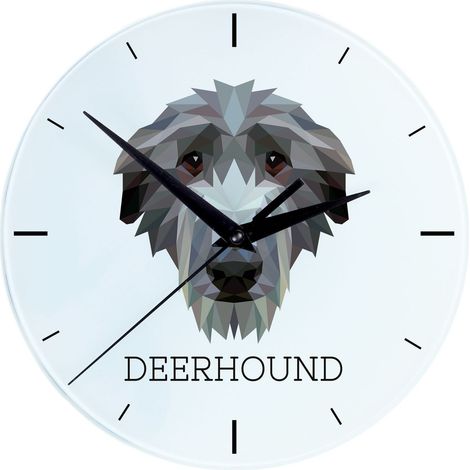 Galgo escocés, lebrel escocés: reloj de pared geométrico con foto e inscripción de Art-Dog (1/4)