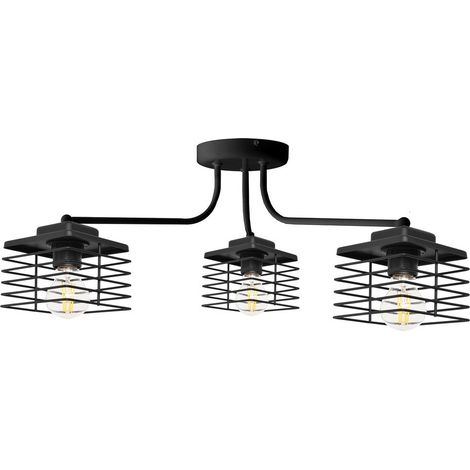 Helam EDISON Plafonnier Semi-Encastré Multi Bras Noir 65cm