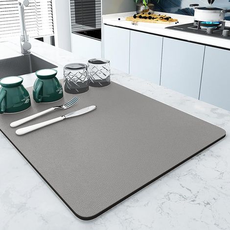 Alfombrilla escurridora de platos, alfombrilla de secado de platos superabsorbente, alfombrilla de nanofibra de secado rápido para fregadero de cocina (40 x 50 cm, gris) (1/5)