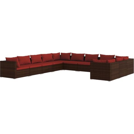 Set muebles de jardín 11 piezas cojines ratán sintético marrón vidaXL (1/5)