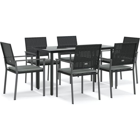 Maison Exclusive - 7-tlg. Garten-Essgruppe mit Kissen Poly Rattan