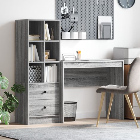 Schreibtisch mit Schubladen mit Regal 2 pcs Graues Sonoma