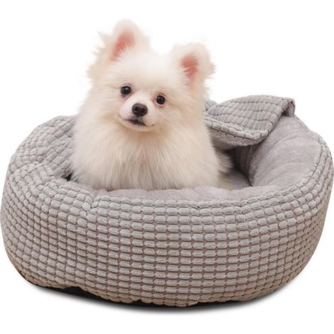 Hundebett Katze rund Plüsch mit Decke Maisvlies 60cm grau waschbar rutschfest