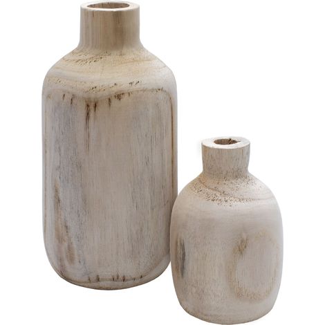 Holz Blumenvase 2er Set mit bauchiger Form - je 1x 18 cm und 28 cm - Flasche Holzvase naturbelassen - Tischdeko Fensterdeko für Kunstpflanzen und Pampasgras
