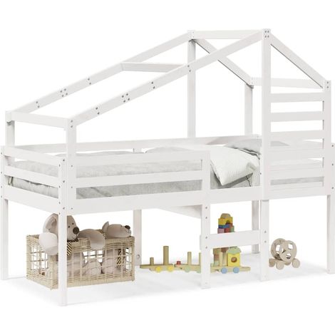 Maison Exclusive - Hochbett mit Dach Weiß 90x200 cm Massivholz Ki