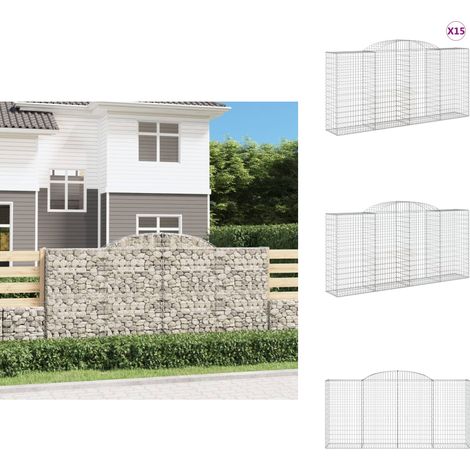 Paniers à gabions arqués 15 pcs 300x50x140/160 cm fer galvanisé - Panier Gabion - Mur Gabion - Clôture Gabion - Décoration Jardin - Barrieres Jardin (1/5)