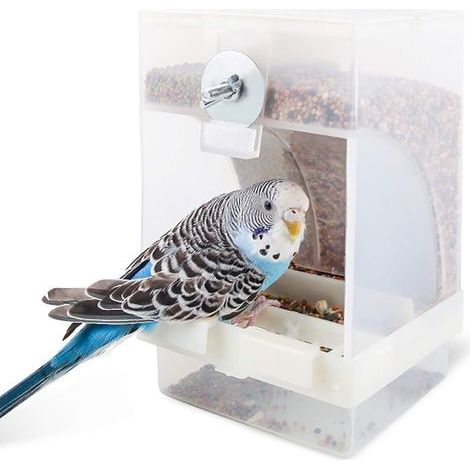 Comedero automático transparente para pájaros, se puede colgar, 16 x 10 x 9,5 cm, gran capacidad, puede almacenar suficiente comida para 15 pájaros. (1/5)