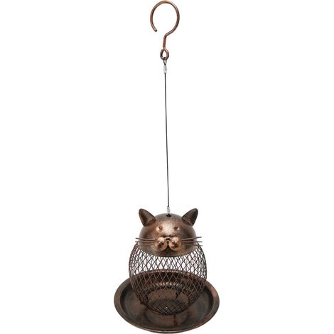 Mangeoire à oiseaux en forme de chat, décoration suspendue en fer forgé pour jardin ou cour extérieure de villa. (1/5)