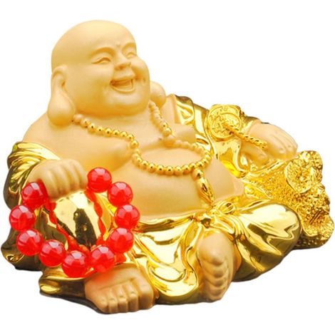 Statue du Bouddha Maitreya en Résine, Finition Dorée, Décor Table (1/4)