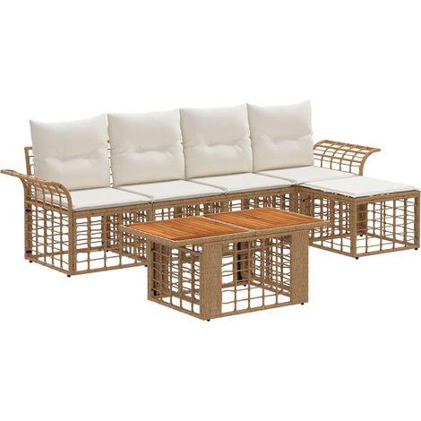 Conjunto de sofás de jardín 6 uds. Natural y Crema vidaXL (1/5)