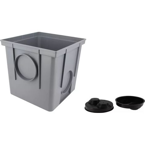 Nicoll – Regard d'interface RIFT Télécom 25x25x25cm D10cm en PVC gris clair – 2 bouchons réducteurs doubles – Sortie verticale