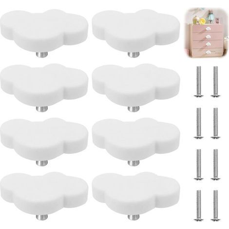 Lot de 8 boutons d'armoire en forme de nuage pour chambre d'enfant, en forme de dessin animé, boutons de meuble, boutons de commode avec vis, boutons de tiroir, boutons de meubles, poignées de tiroir (1/5)