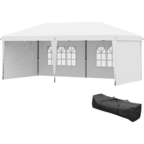 Tente pliante 6 x 3 m avec 4 côtés détachables, tonnelle de jardin avec 2 fenêtres et sac de transport, blanche (1/5)