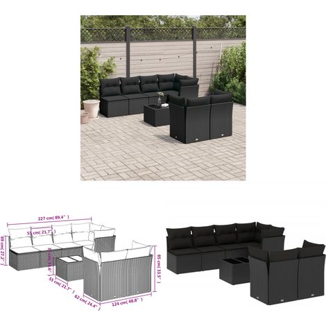 Salon de jardin 8 pcs avec coussins noir résine tressée - Salon De Jardin - Mobilier De Jardin - Set Salon - Résine Tressée - Rotin Synthétique - Home & Living (1/3)