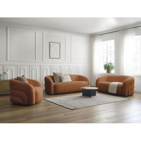 BOBOCHIC - Ensemble canapé droit fixe 3 + 2 places + fauteuil pivotant ELINA tissu bouclette Orange (1/5)