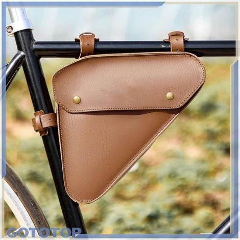Sac Triangulaire Pour Vélo - Cuir PVC - Grande Capacité 1 1 L Ou 1 5 L - Fixation Sur Tube Central - 3 Sangles De Montage - Marron (1/5)
