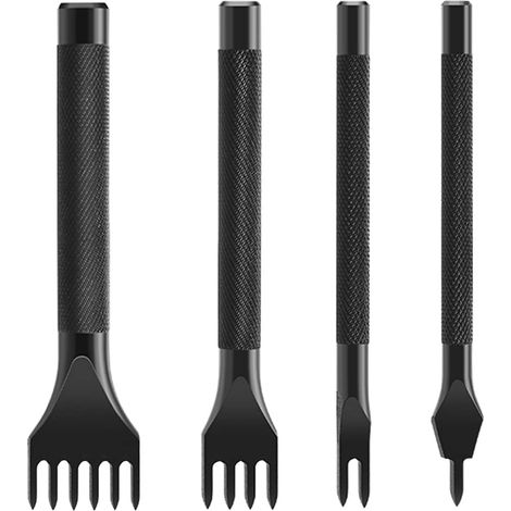 BEBUSINGOTO Kit Outils Perforatrice 4mm DIY Outils de Couture de Poinçon de Trou en Cuir En Acier Craft Laçage Coudre Ciseau Set 1/2/4/6 Dents 4 Pièces (1/5)