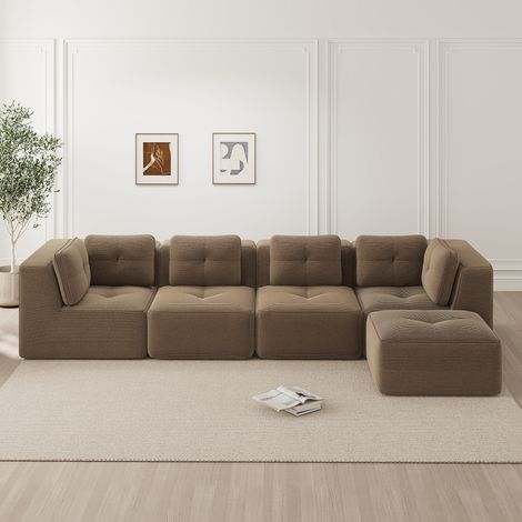 Modulares Ecksofa aus Cord mit tiefer Sitzfläche Braun OKMYHOME (1/5)