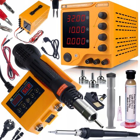 Zasilatore da Laboratorio AmpRush RARES-3210 32V 10A + Stazione Saldante 2in1 Hot-Air e 900M Orange Husky OH660 + Flux RMA-223