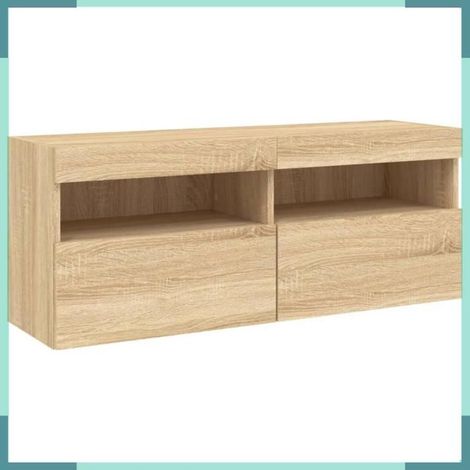837213 Meuble TV mural avec lumières LED chêne sonoma 100x30x40 cm (1/5)