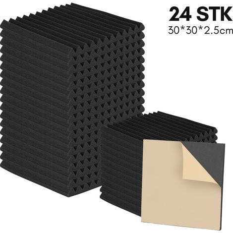 Wolketon 24X Mousse acoustique Mousse Acoustique pour Podcasting, Studios d'enregistrement, Bureaux,Rainure triangulaire 30x30x2.5cm