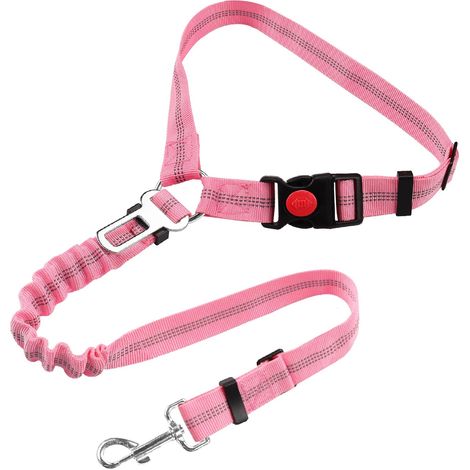 Ceinture Chien Voiture,Réglable en Ceinture Chien Absorbe Les Chocs élastique, 2 en 1 Laisse Chien Ceinture de Sécurité pour Animaux,empêche la Conduite perturbée (A, Rose) (1/5)