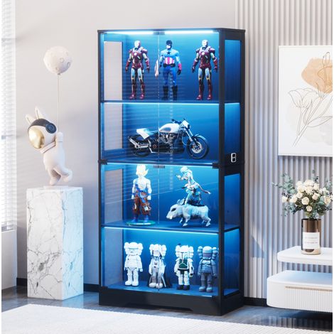 Vitrine en verre 80x35x165 cm noire en MDF et verre avec LED tricolore, capteur de mouvement et rangement (1/5)