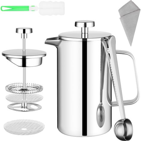 Stainless Steel French Press Coffee Maker with Filters and Spoon, 350ml, 3-in-1 Stainless Steel with Cleaning Kit, Double Wall Coffee Maker, Pressure Coffee Maker, Insulated (1/5)