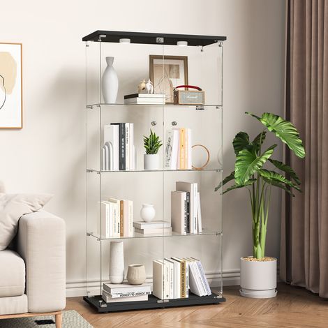ADWOLT – Vitrine en verre avec LED - Vitrine en verre - Vitrine Armoire pour Collection - 2 portes - 4 étagères -Noir -80 x 36 x 164 cm (1/4)