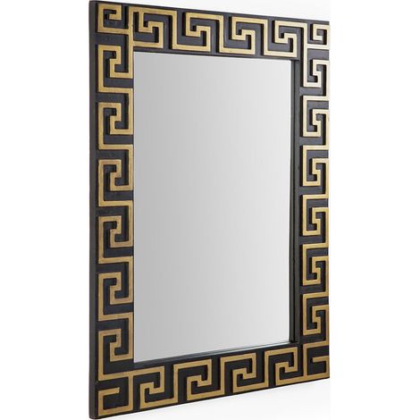 miroir mural bois de manguier noir doré style art déco - noir et doré bois de manguier (1/2)