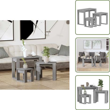 Tables gigognes 3 pcs Sonoma gris Bois d'ingénierie - Table Basse Gigogne - Tables D'appoint - Meubles Salle Séjour - Meuble Petit Appartement - Mobilier Moderne (1/5)