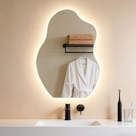GBLY Espejo baño asimétrico LED 50x70 cm pared IP44 táctico antivaho luz regulable 3000K-6500K (1/5)